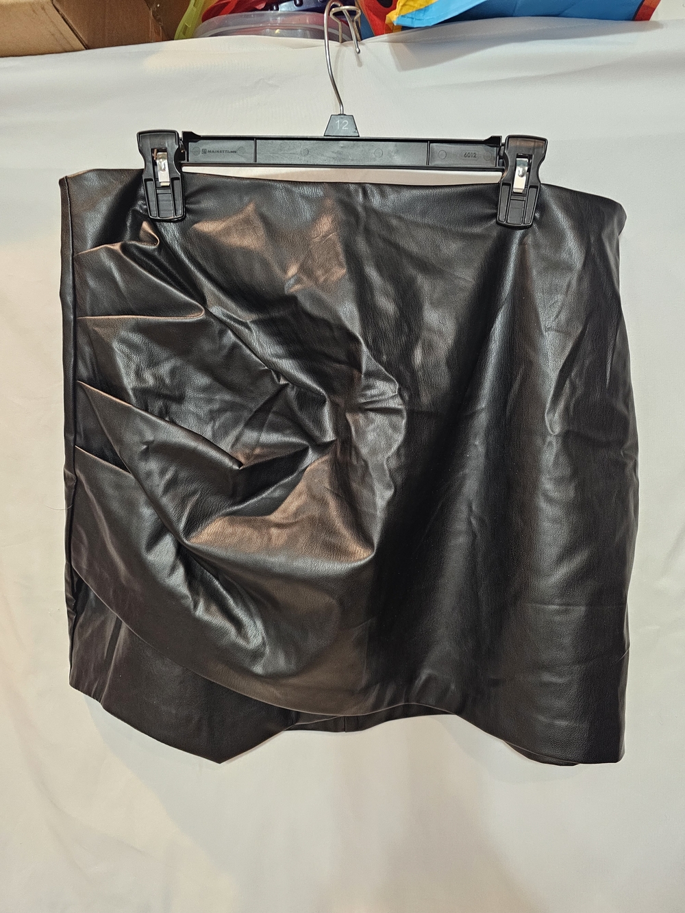 Zara Black Faux Leather Mini Skirt w/Ruched Detail 17"W x 16.5" L